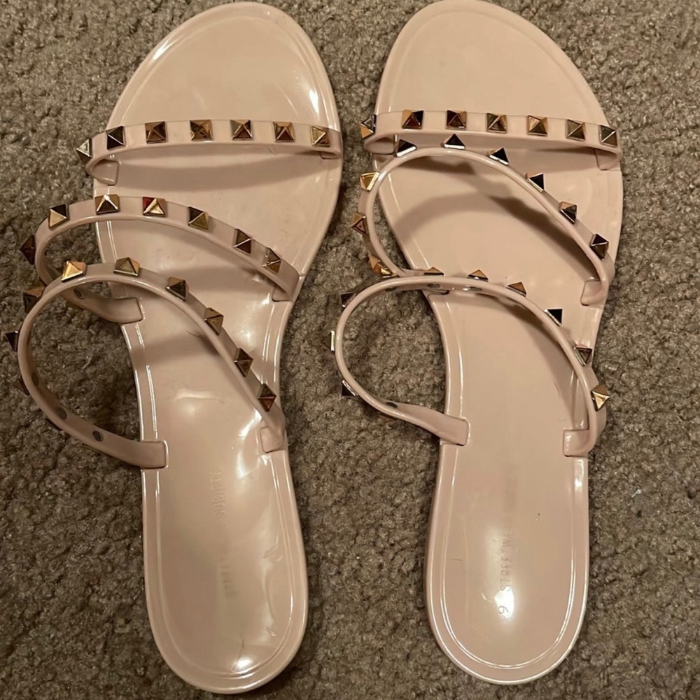 Nude studded sandals